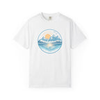 Sunset Mountain Lake T-Shirt- Blue Graphic Lake Tee