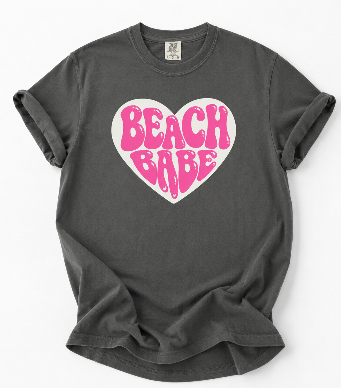 Beach Babe T-Shirt — Hot Pink on light Pink Heart  Summer Tee