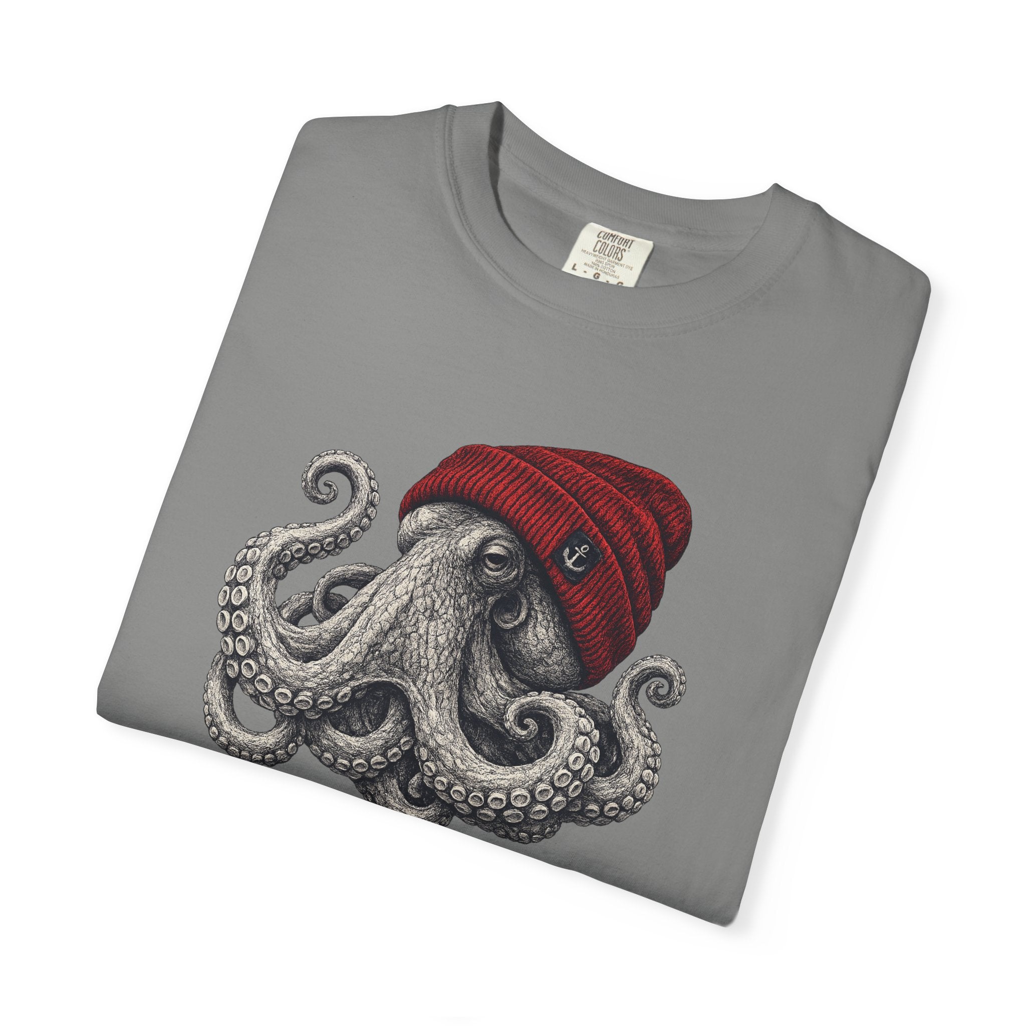 Octopus with Red Beanie T-shirt- Ocean Graphic Tshirt