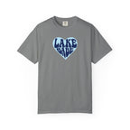 Lake Babe Heart T-Shirt —  Dark Blue on Light Blue Heart Graphic Tee