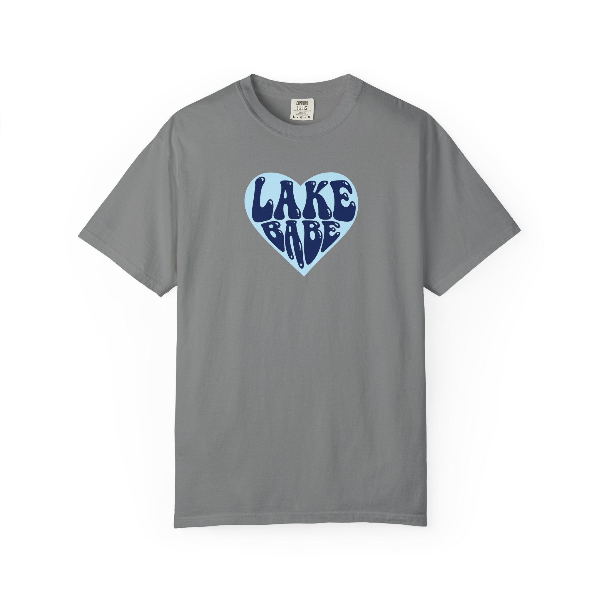 Lake Babe Heart T-Shirt —  Dark Blue on Light Blue Heart Graphic Tee
