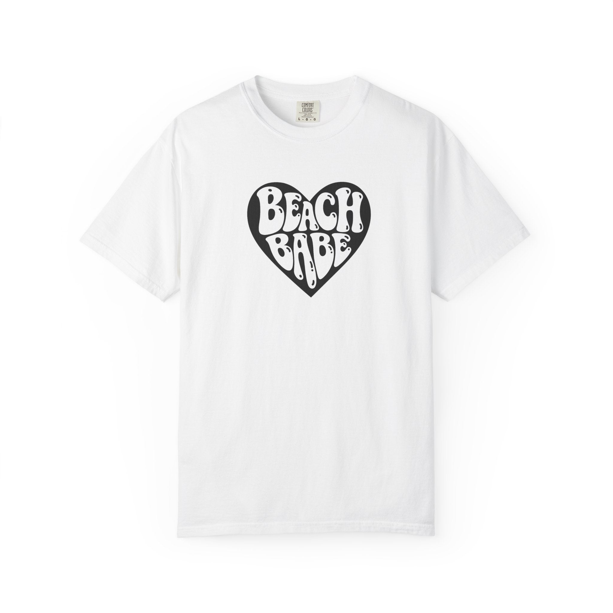 Beach Babe T-Shirt — White Print on Black Heart Graphic Tee