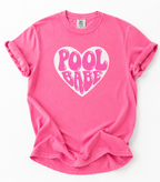 Pool Babe T‑Shirt — Hot Pink on Light Pink Heart Graphicr Tee