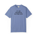 Purple t-shirt with text and glasses graphic on a white background