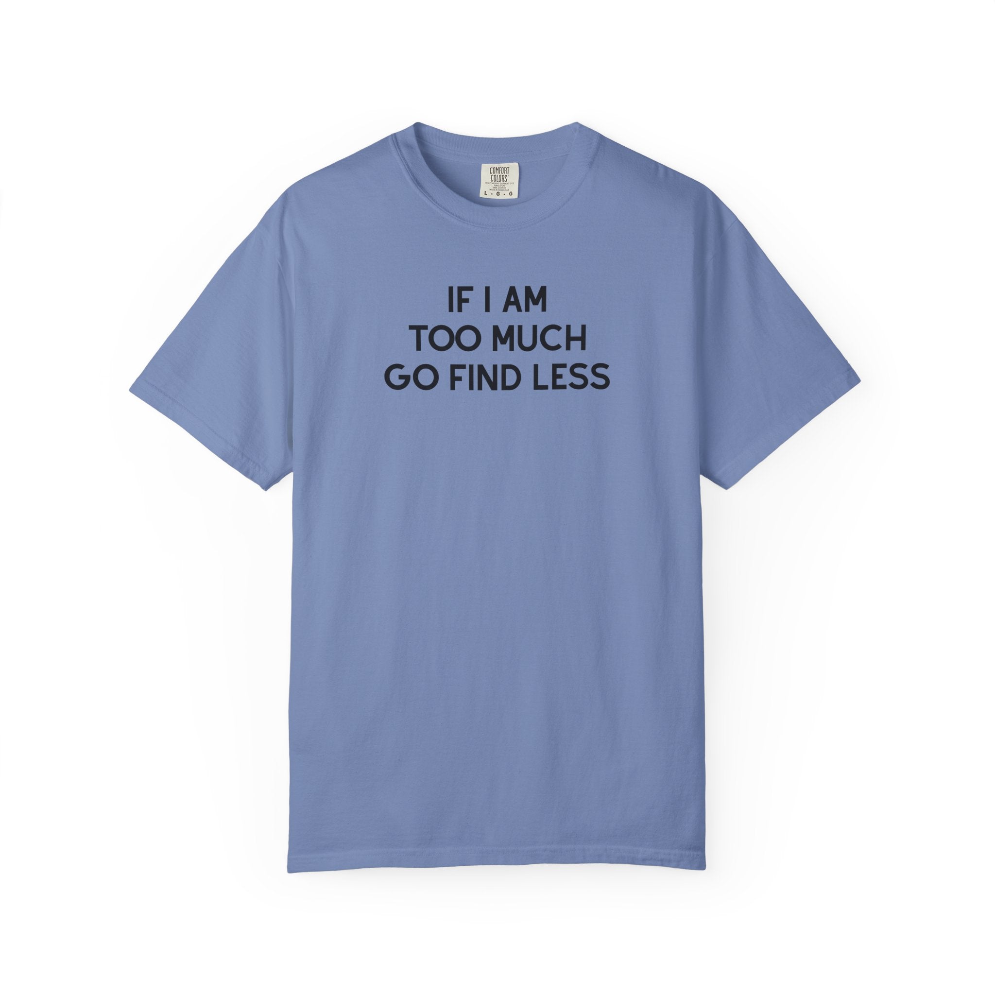 Purple t-shirt with text and glasses graphic on a white background