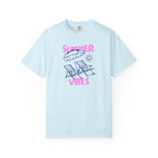 Light blue t-shirt with 'Summer Vibes' graphic design on a white background