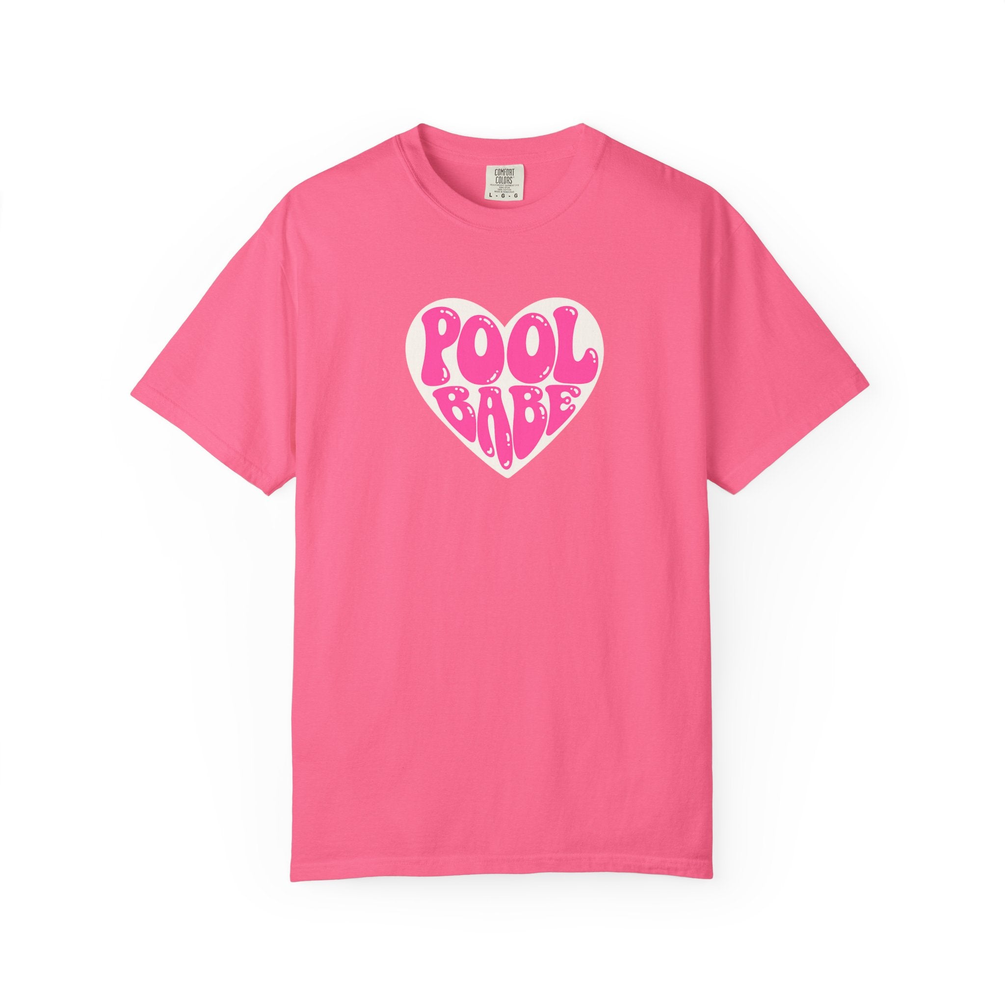 Pool Babe T‑Shirt — Hot Pink on Light Pink Heart Graphicr Tee