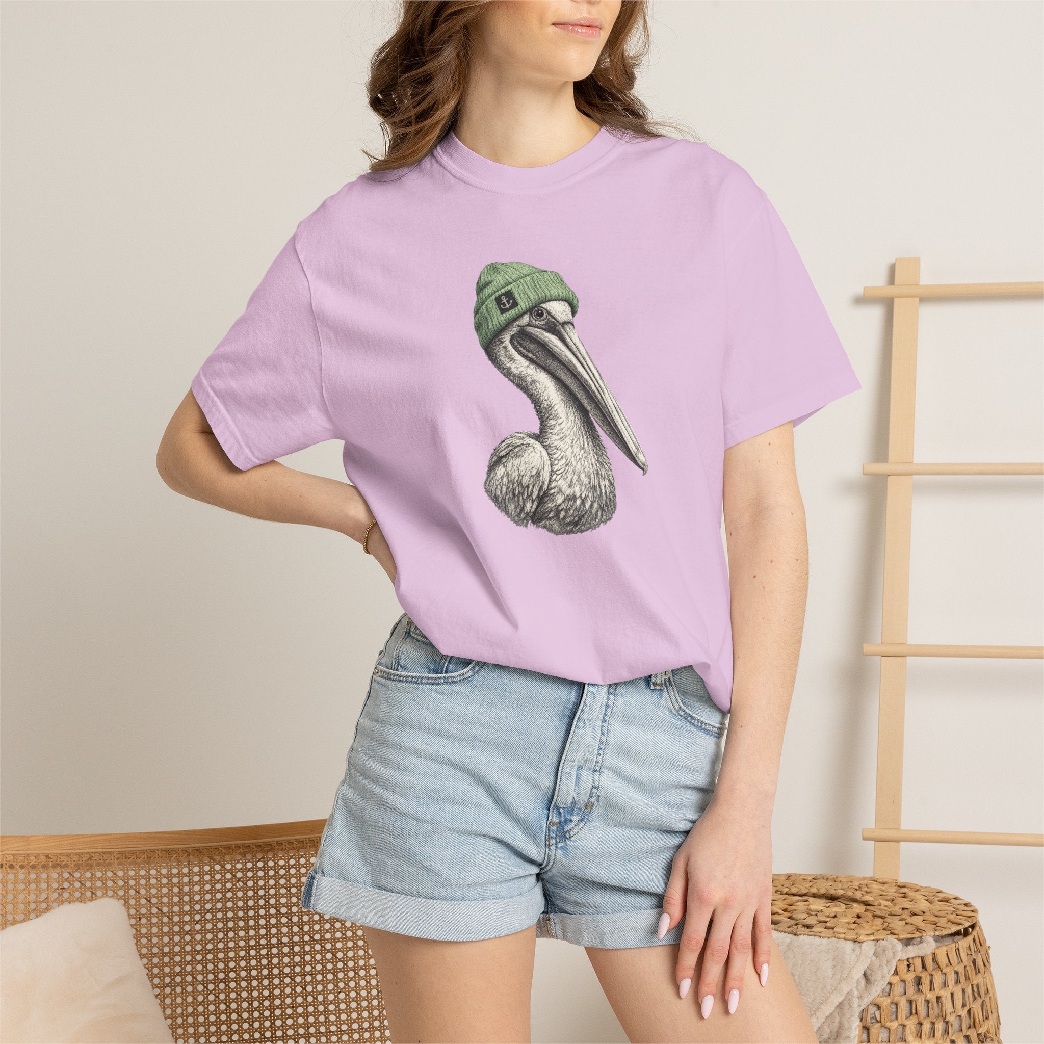 Pelican with Beanie T-Shirt — Ocean Life Graphic Tshirt