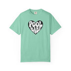 Pool Babe Heart T-Shirt — White Print on Black Heart Graphic Tee
