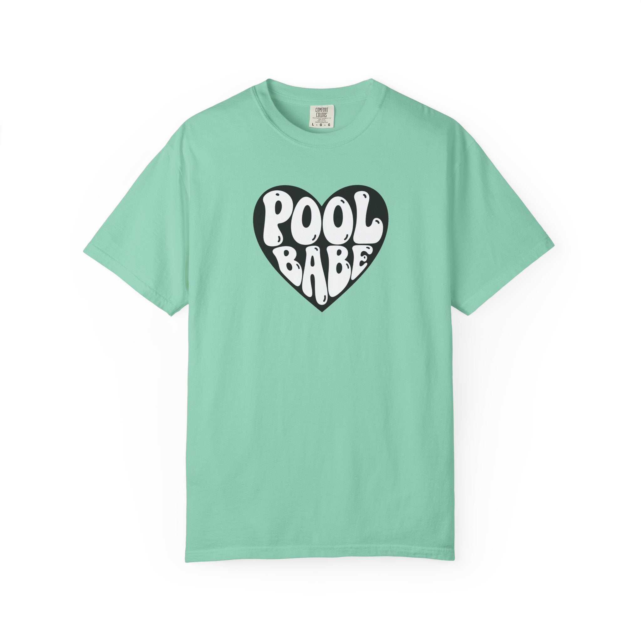 Pool Babe Heart T-Shirt — White Print on Black Heart Graphic Tee