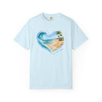 Heart Wave Beach scene T-shirt | Tropical palm shore ocean art
