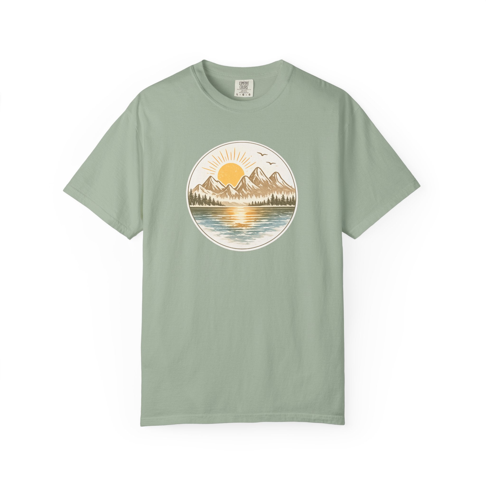 Sunrise Mountain Lake T-Shirt — Scenic Nature Graphic Tee
