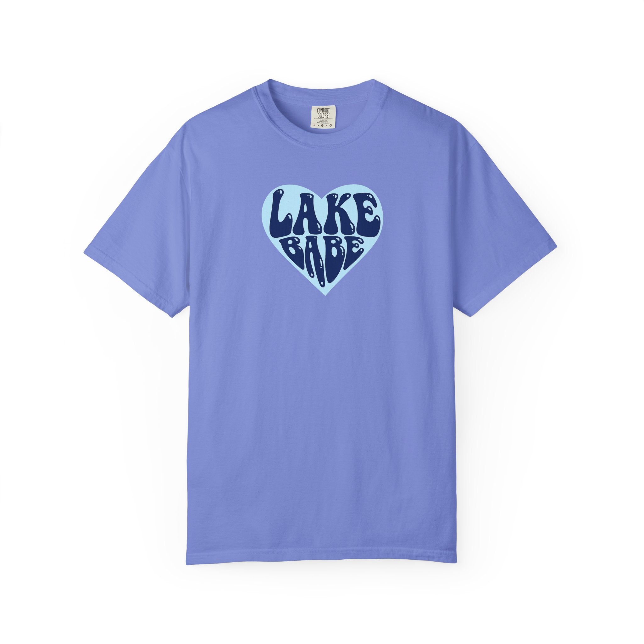 Lake Babe Heart T-Shirt —  Dark Blue on Light Blue Heart Graphic Tee