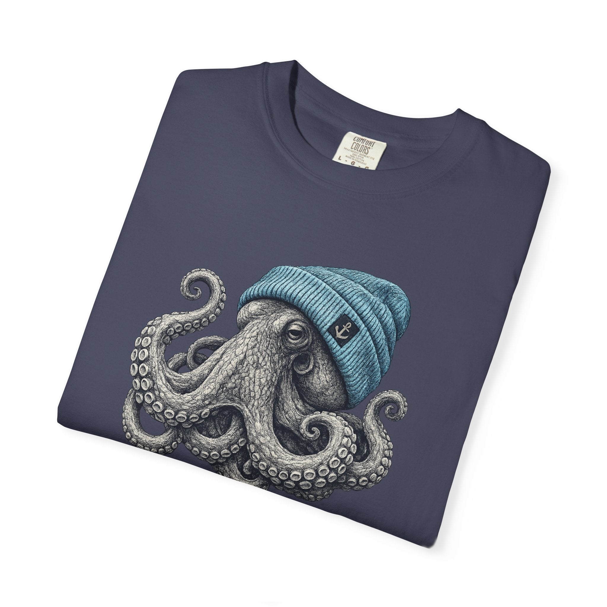 Octopus Blue Beanie T-Shirt — Ocean Life Graphic Tee