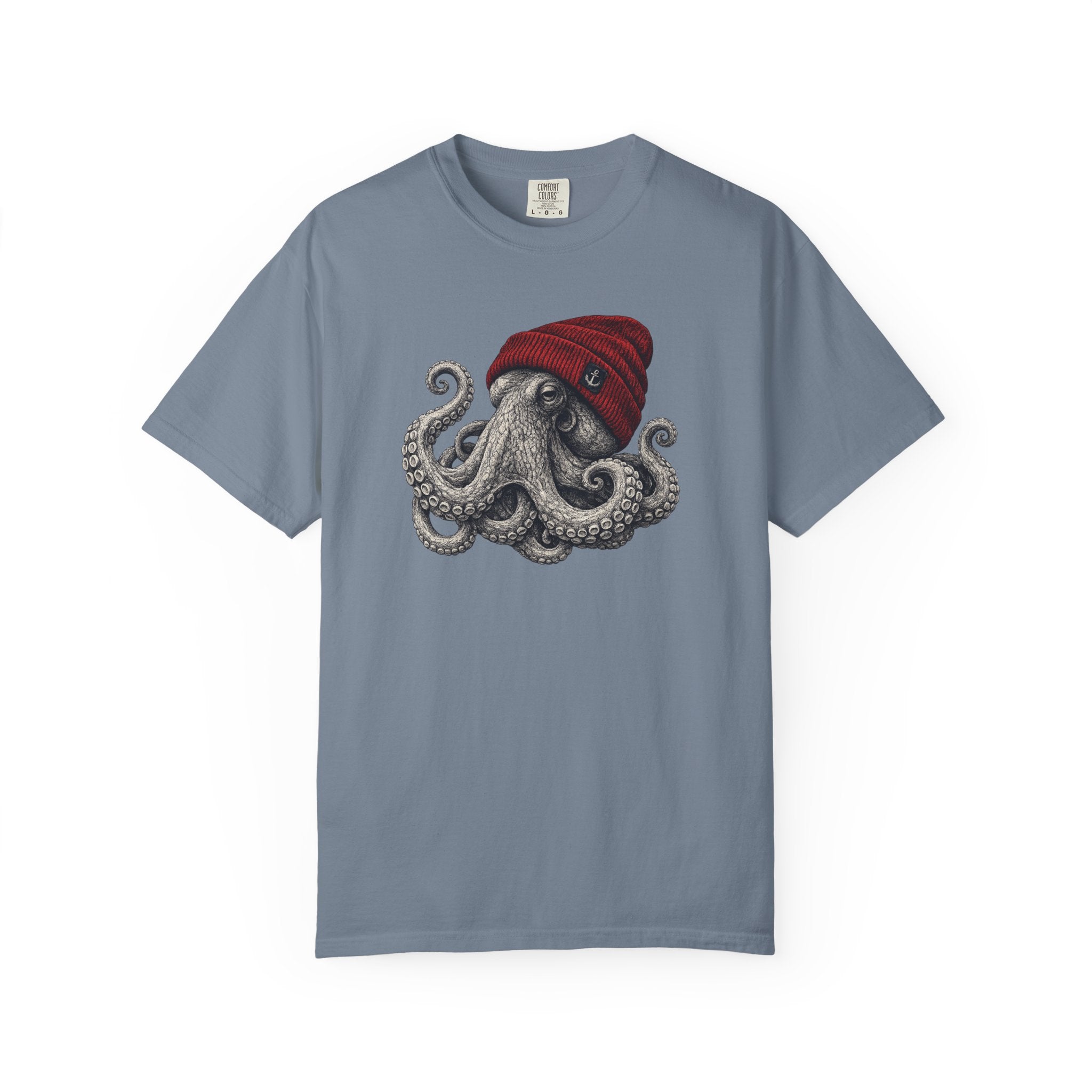Octopus with Red Beanie T-shirt- Ocean Graphic Tshirt