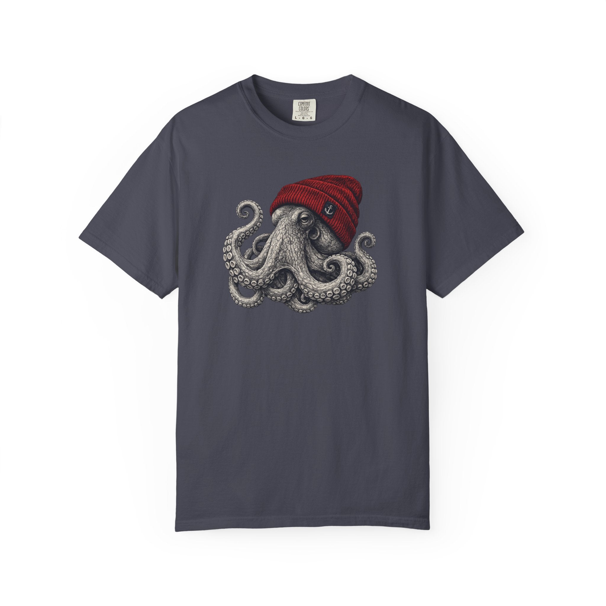 Octopus with Red Beanie T-shirt- Ocean Graphic Tshirt