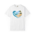 Heart Wave Beach scene T-shirt | Tropical palm shore ocean art