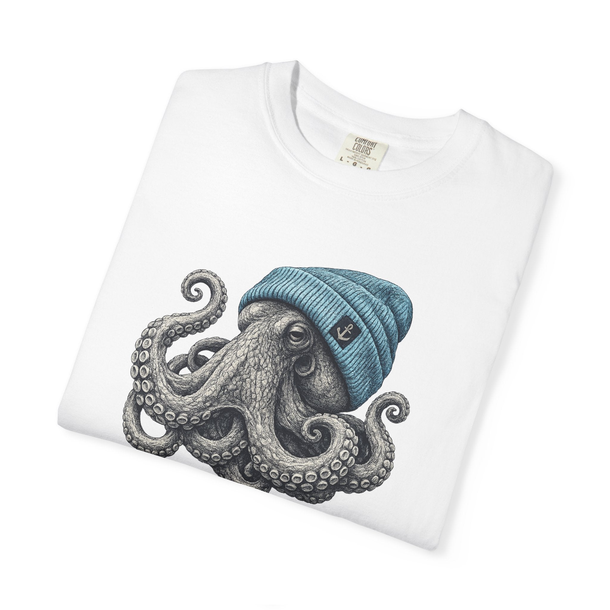 Octopus Blue Beanie T-Shirt — Ocean Life Graphic Tee
