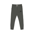 Dark gray sweatpants with a logo on a white background