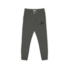 Dark gray sweatpants with a logo on a white background
