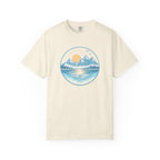 Sunset Mountain Lake T-Shirt- Blue Graphic Lake Tee