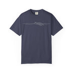 Purple t-shirt with a small logo on a white background