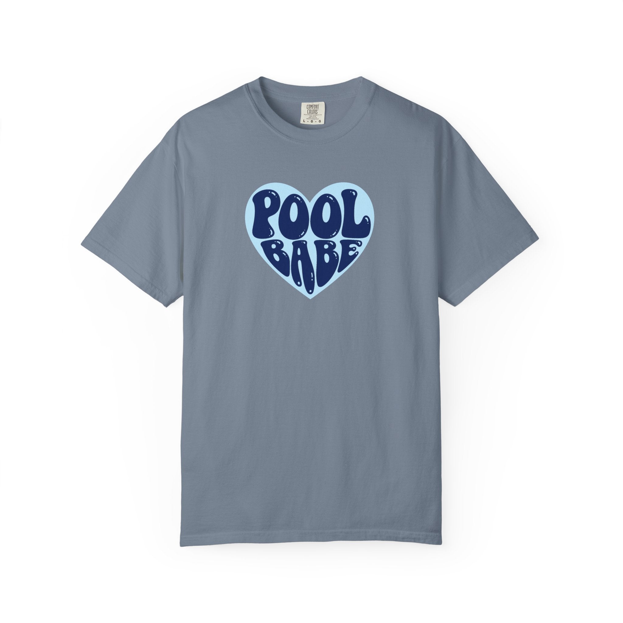 Pool Babe Heart T-shirt-  Dark Blue on Light Blue Heart Graphic Tee