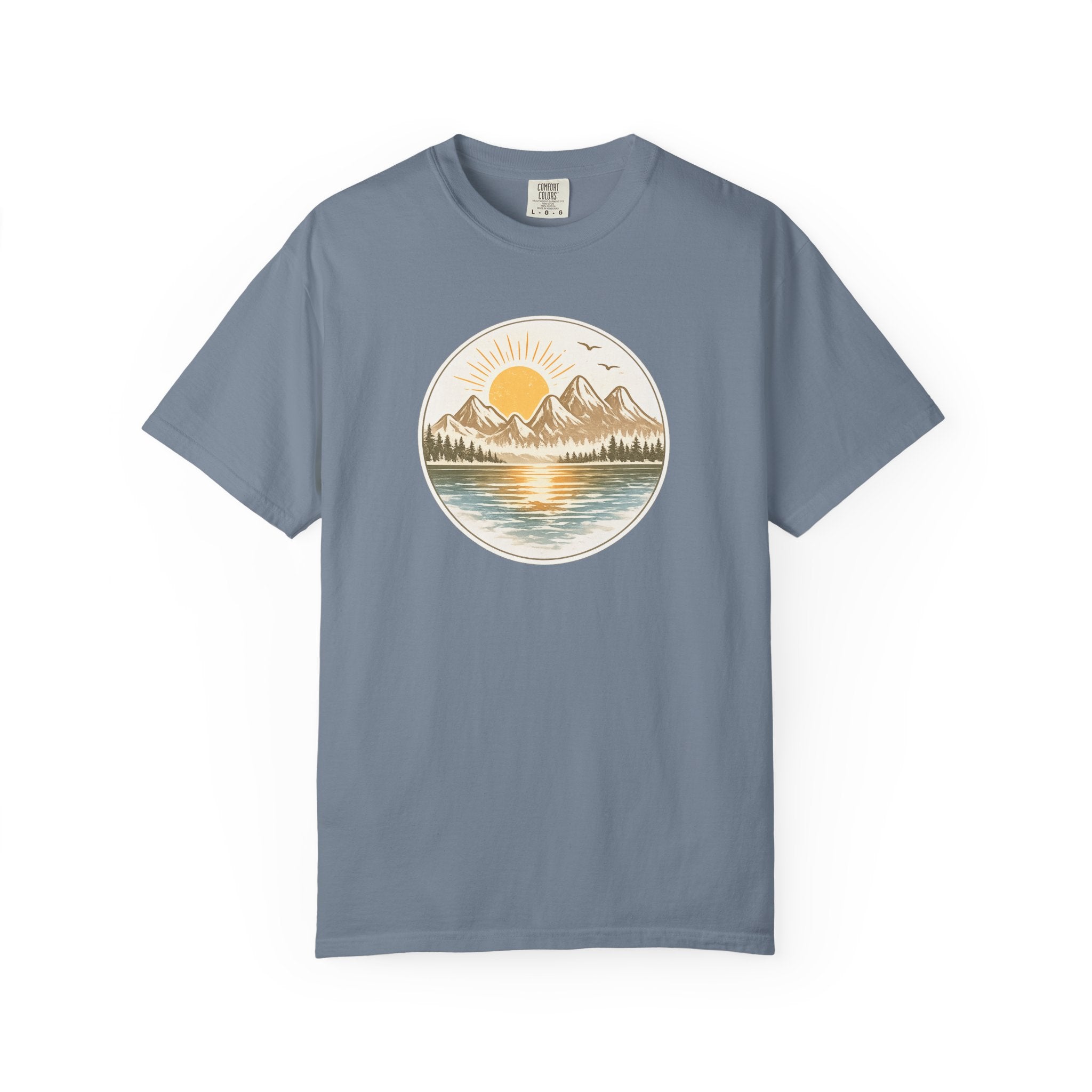 Sunrise Mountain Lake T-Shirt — Scenic Nature Graphic Tee