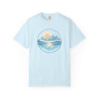 Sunset Mountain Lake T-Shirt- Blue Graphic Lake Tee