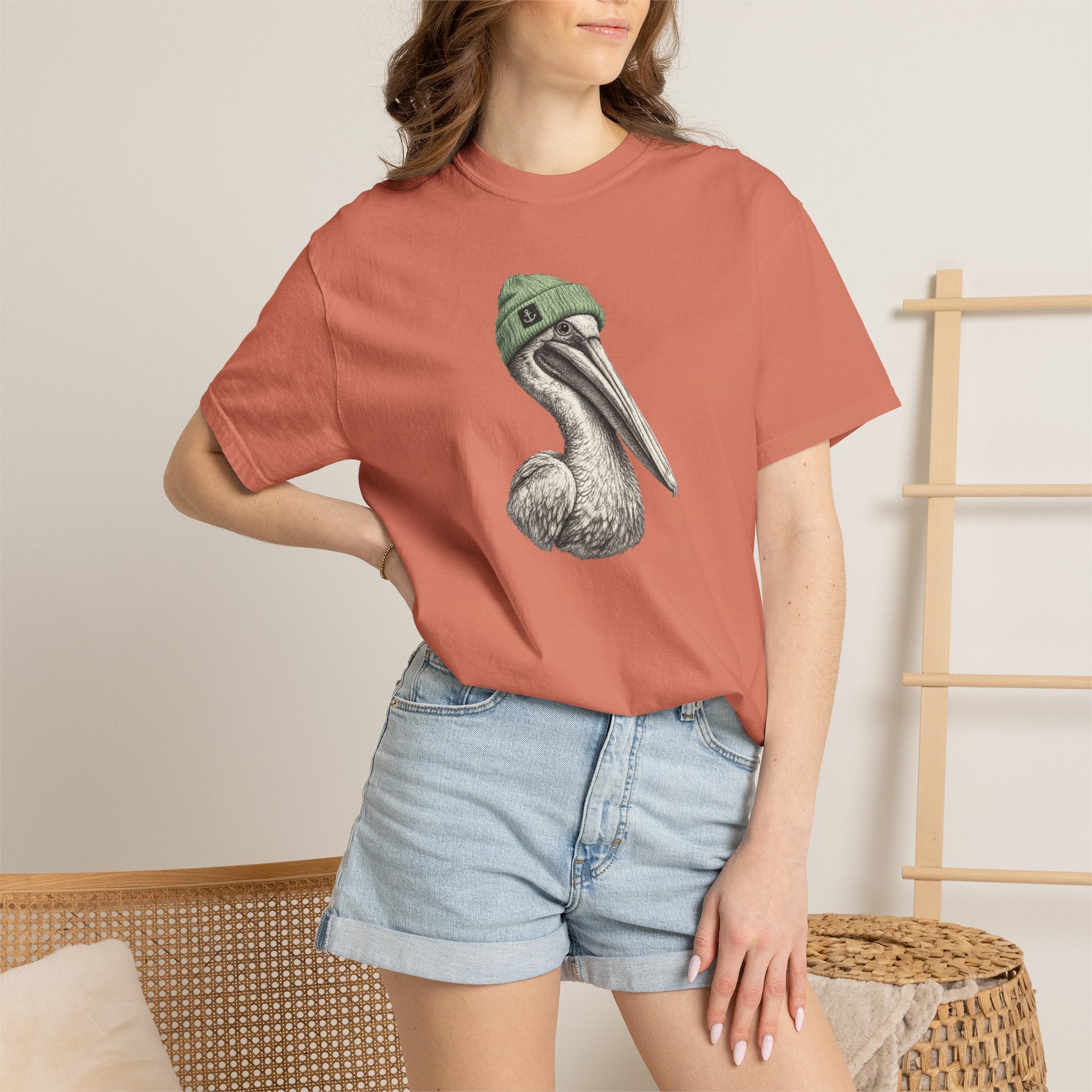 Pelican with Beanie T-Shirt — Ocean Life Graphic Tshirt