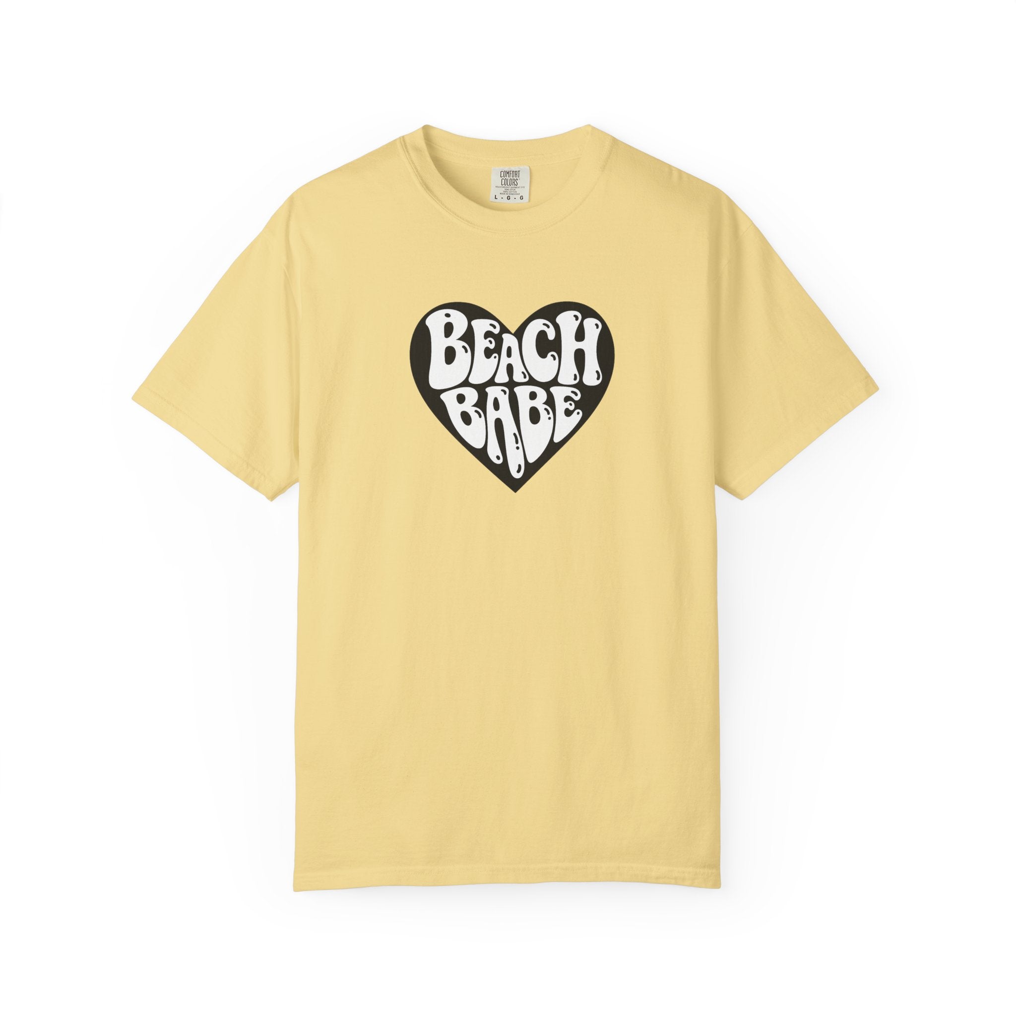 Beach Babe T-Shirt — White Print on Black Heart Graphic Tee