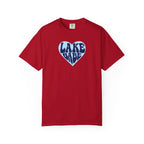 Lake Babe Heart T-Shirt —  Dark Blue on Light Blue Heart Graphic Tee