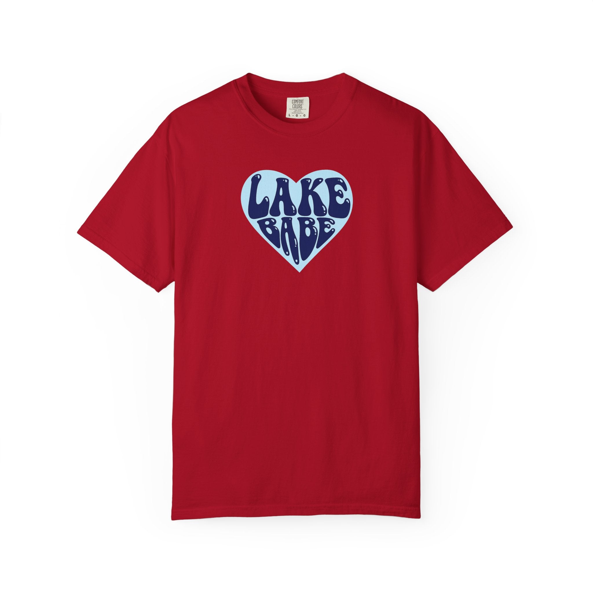 Lake Babe Heart T-Shirt —  Dark Blue on Light Blue Heart Graphic Tee