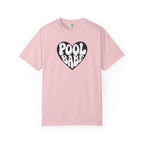 Pool Babe Heart T-Shirt — White Print on Black Heart Graphic Tee