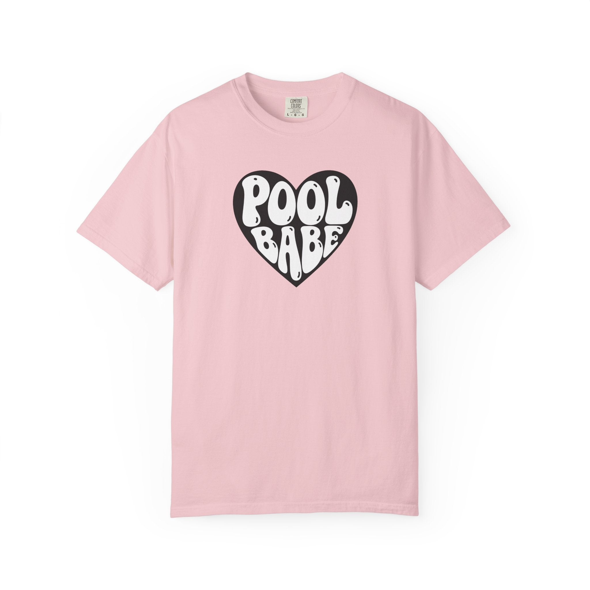Pool Babe Heart T-Shirt — White Print on Black Heart Graphic Tee