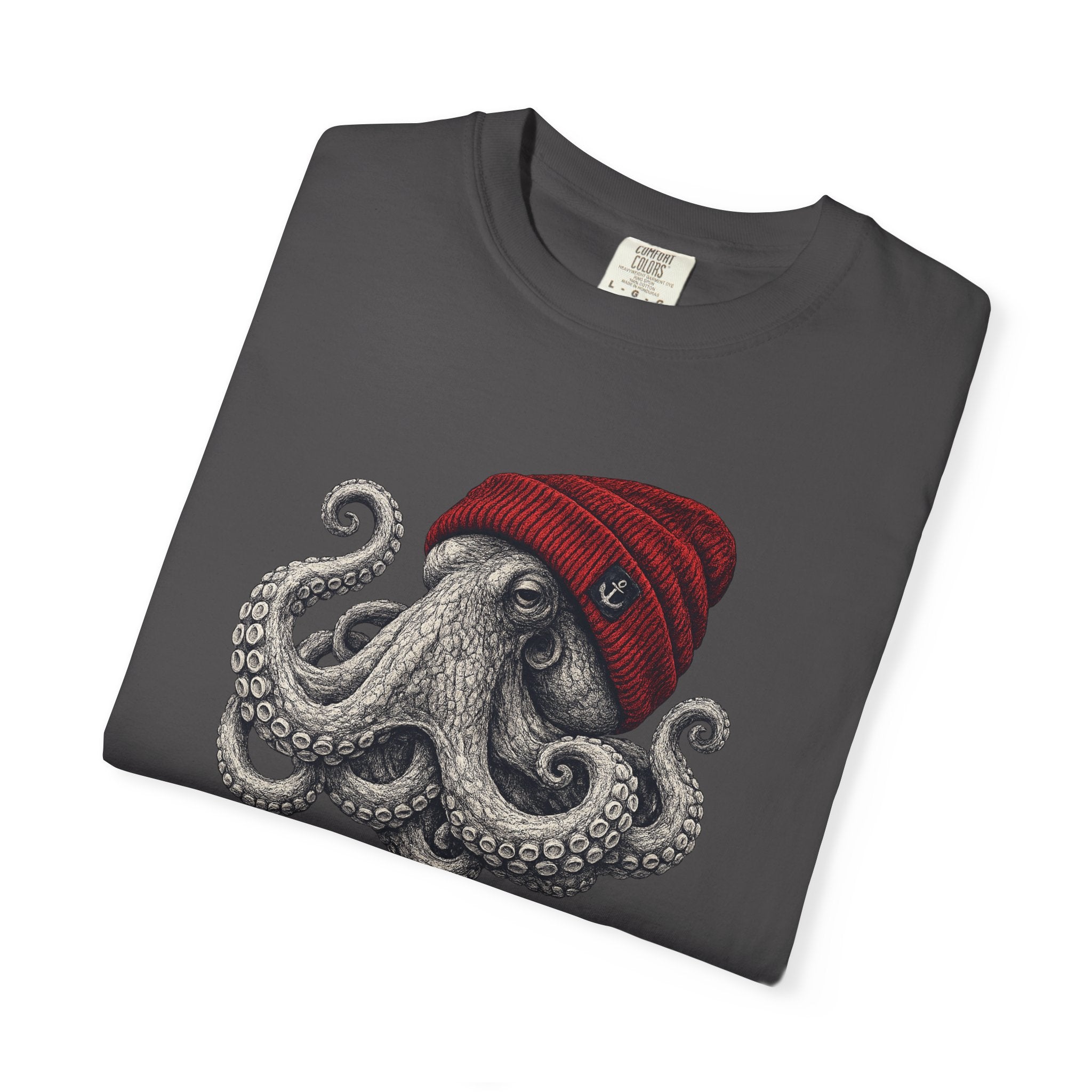 Octopus with Red Beanie T-shirt- Ocean Graphic Tshirt
