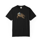Navy blue t-shirt with humorous telescope-themed text on a white background