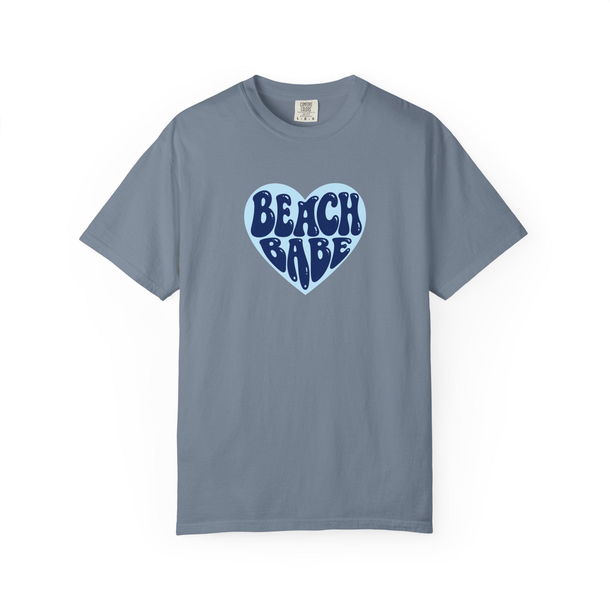 Beach Babe Heart T-Shirt- Dark Blue on Light Blue Heart Graphic Tee