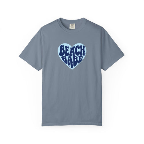 Beach Babe Heart T-Shirt- Dark Blue on Light Blue Heart Graphic Tee