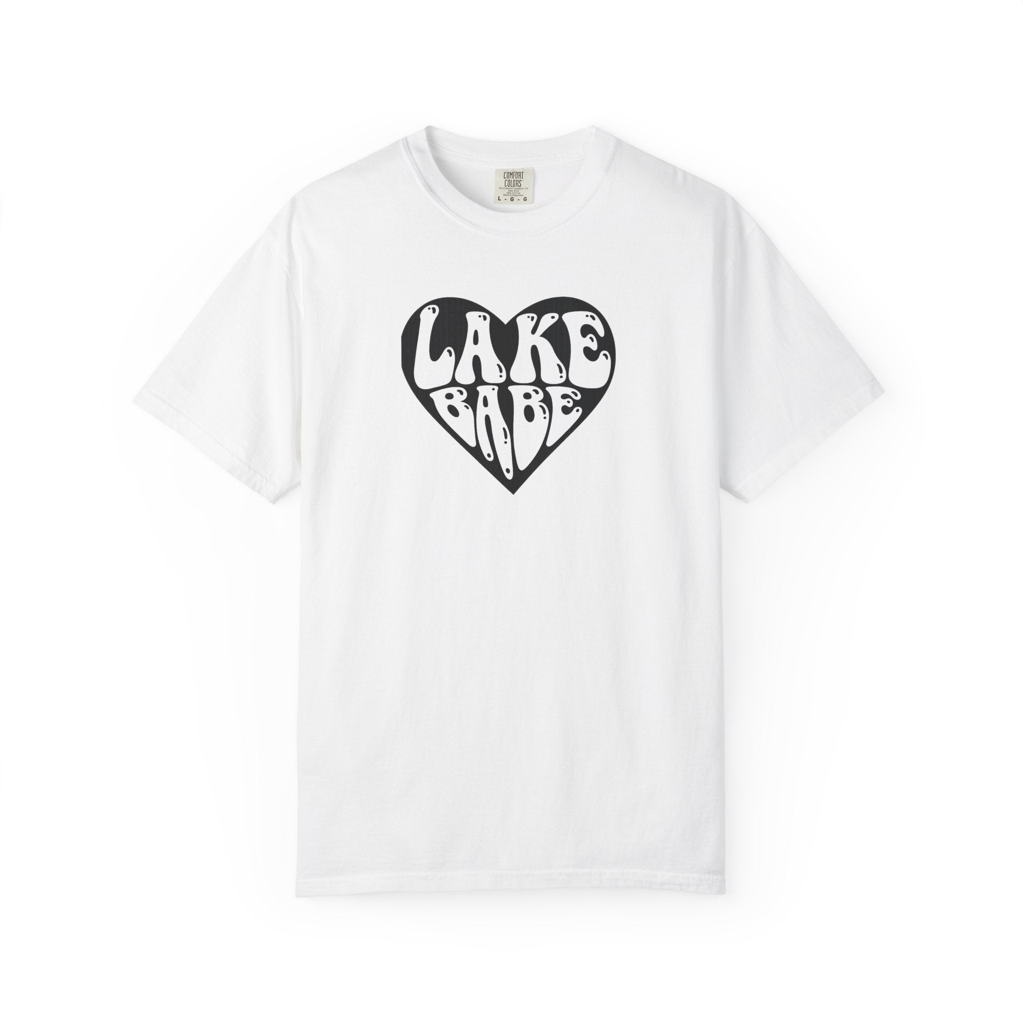 Lake Babe Heart T-shirt | White Print on Black Heart Graphic Tee