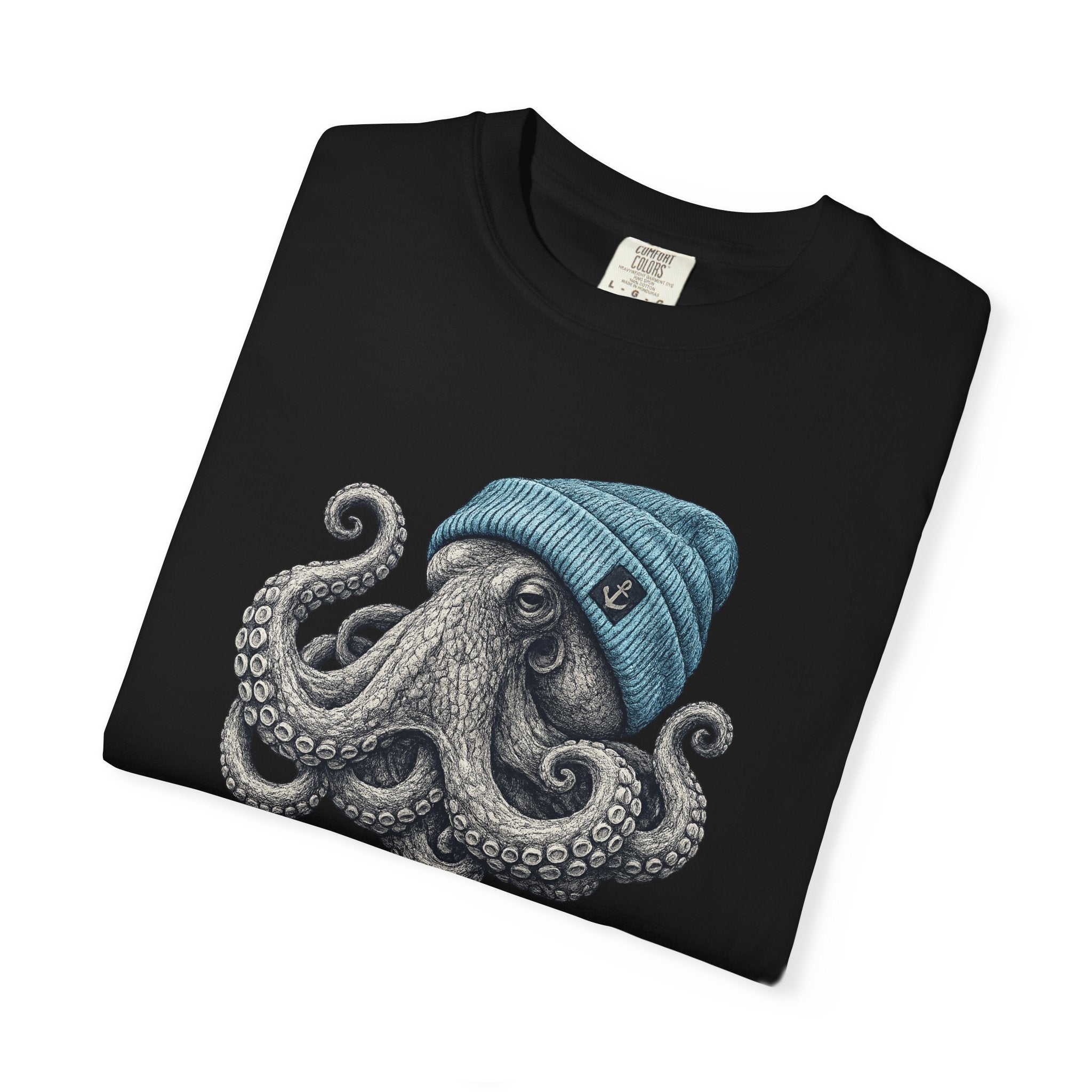 Octopus Blue Beanie T-Shirt — Ocean Life Graphic Tee