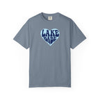 Lake Babe Heart T-Shirt —  Dark Blue on Light Blue Heart Graphic Tee