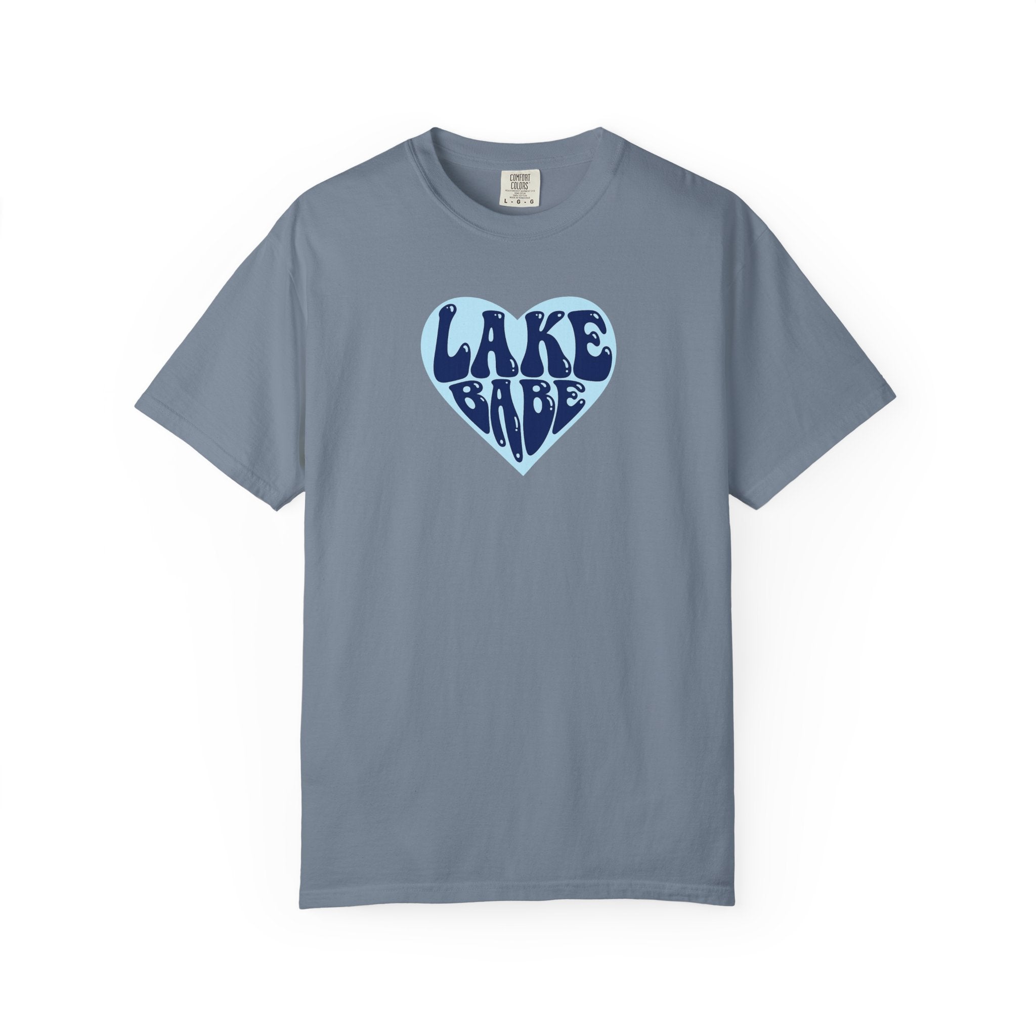 Lake Babe Heart T-Shirt —  Dark Blue on Light Blue Heart Graphic Tee
