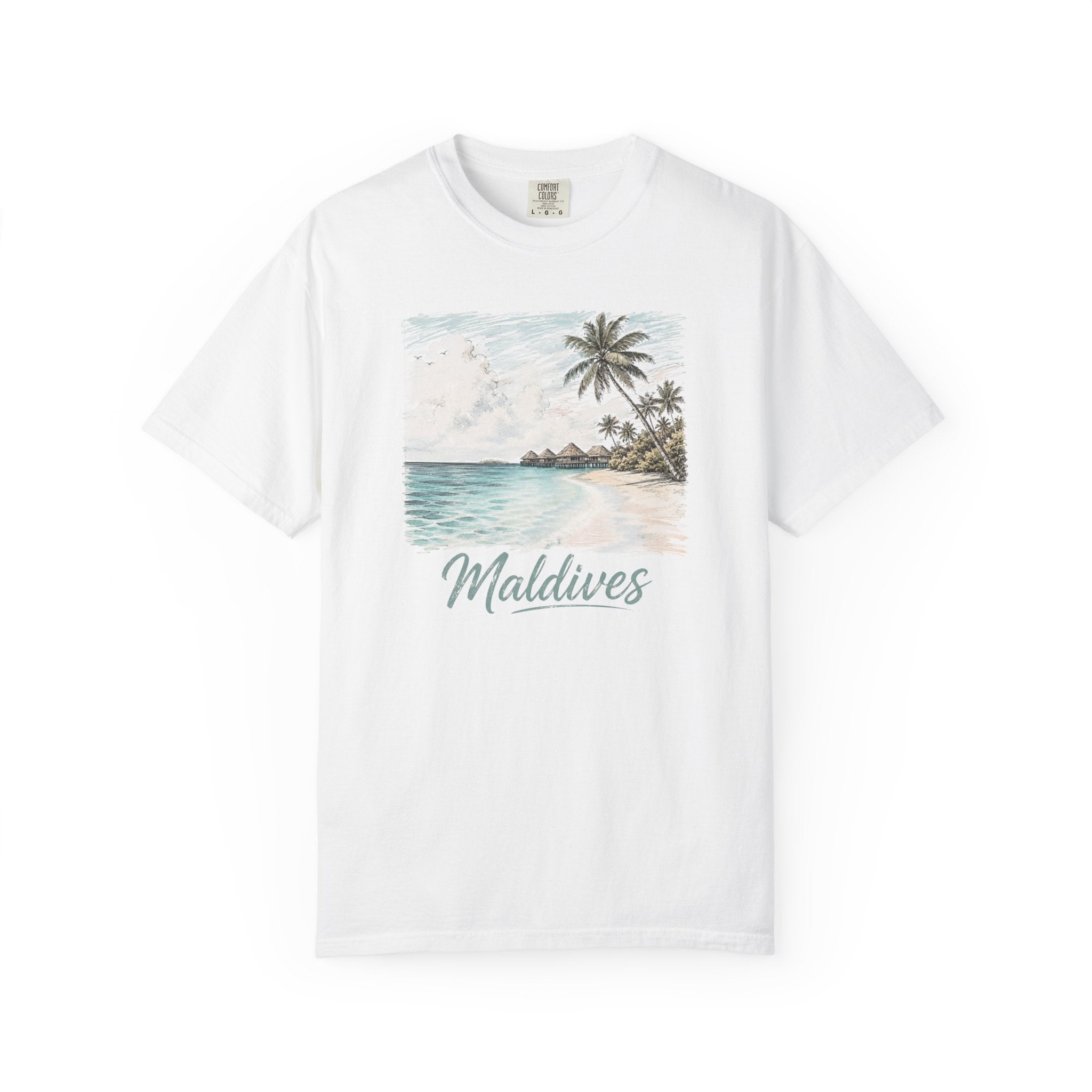 Maldives Beach T-Shirt — Tropical Palm Paradise Graphic Tee