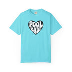 Pool Babe Heart T-Shirt — White Print on Black Heart Graphic Tee
