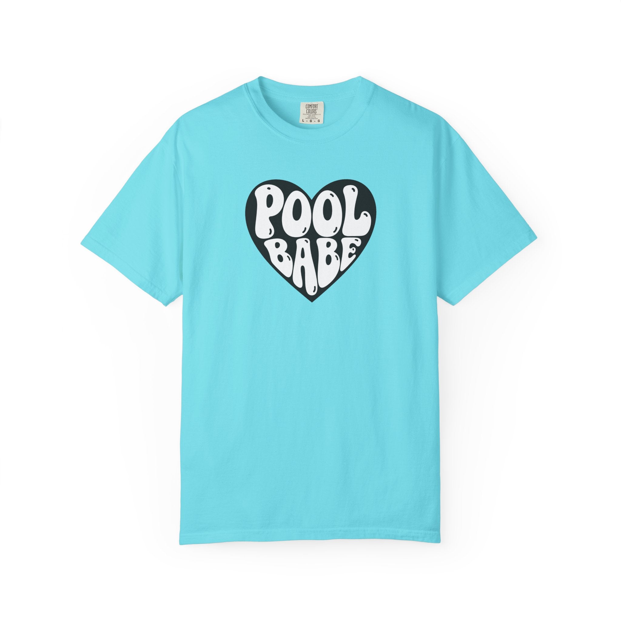 Pool Babe Heart T-Shirt — White Print on Black Heart Graphic Tee