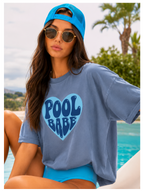 Pool Babe Heart T-shirt-  Dark Blue on Light Blue Heart Graphic Tee