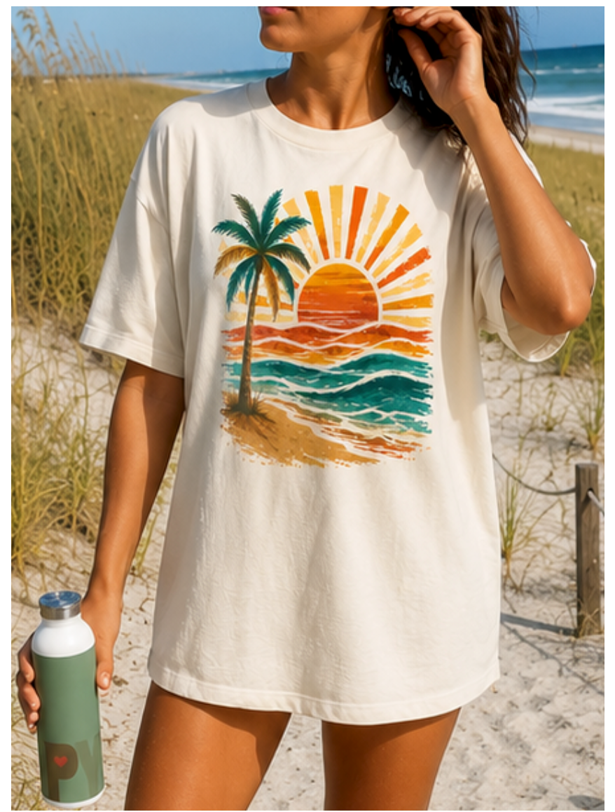 Boho Sunset Palm Beach T-Shirt —  Tropical Sunset Graphic Tee