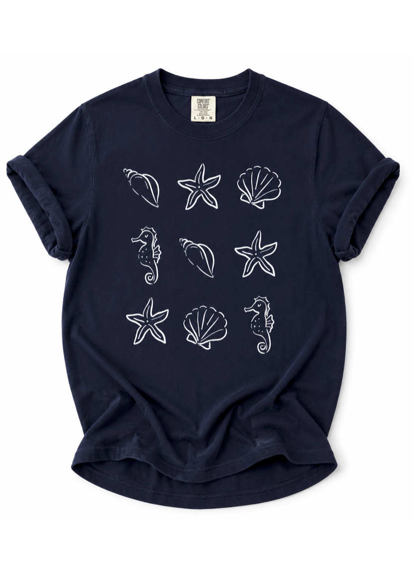 Seaside Sea Shells T-Shirt — Nautical Womens Graphic T Shirt