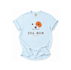 Light blue t-shirt with a dog face graphic and 'Dog Mom Forever' text on a white background